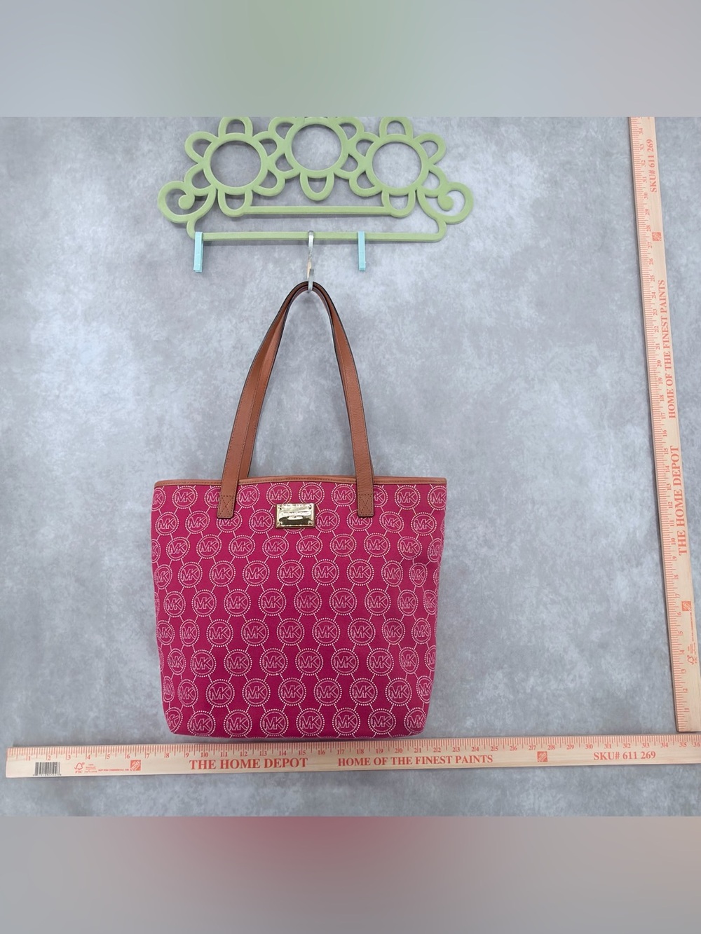 Michael Kors Rose Pink Monogram Tote with Brown Leather Handles